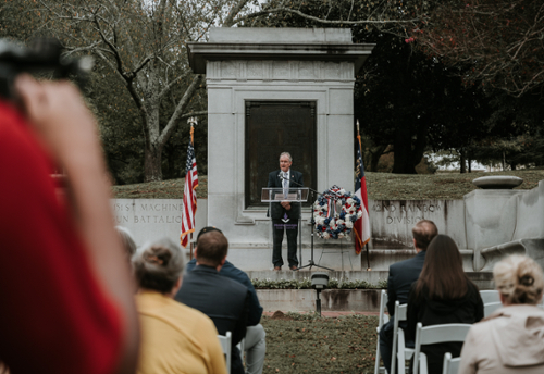 MGA President speaks at the Veterans Day event at Coleman Hill.